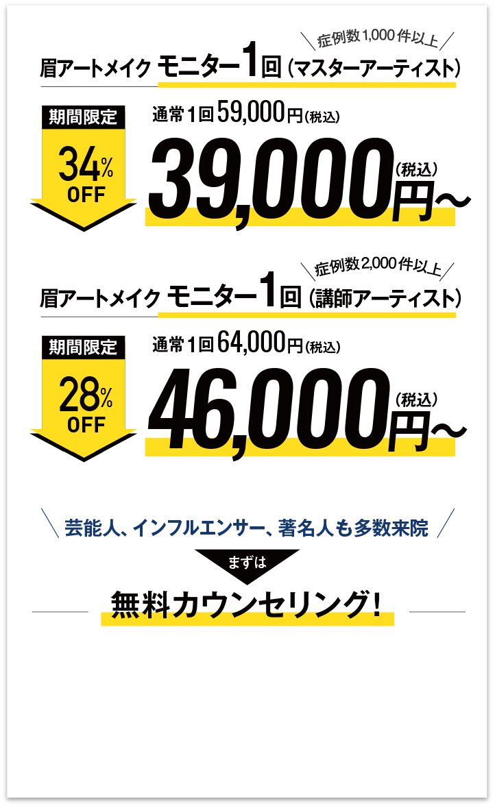 眉アートメイクモニター料金